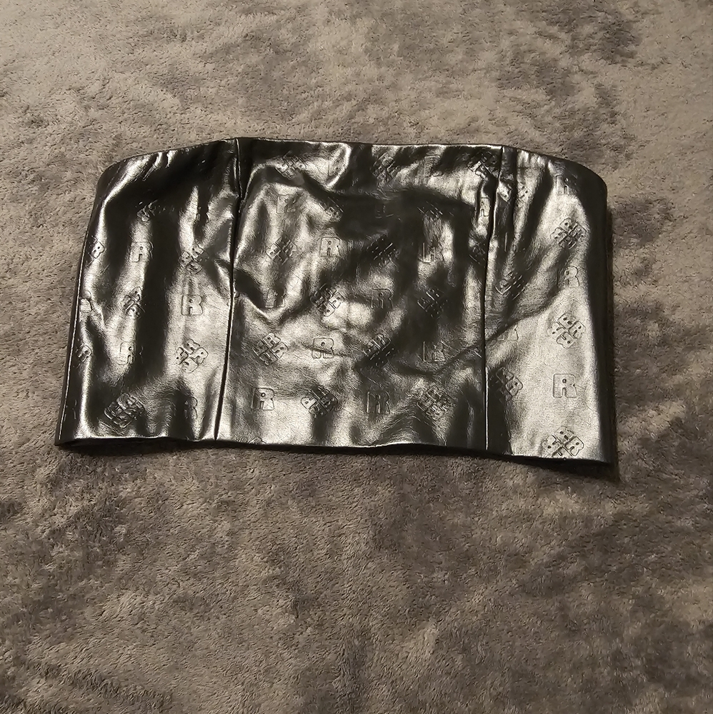ROTATE Emili Black Faux Leather Strapless Crop Top Sz6